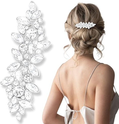 Silver Rhinestone Prom Hair Clips Accessories Bridal Hair Accessories for Women Girls Rhinestones Flower Hairpiece Crystal Barrettes for Brides Wedding (1 Pcs)