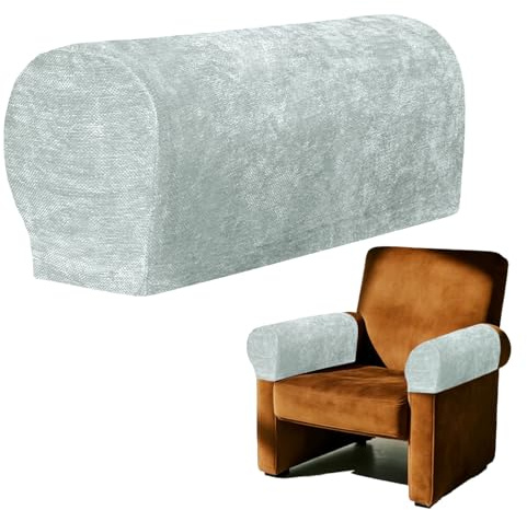 BMYUK Arm Rest Covers Set Chenille Stretch Armchair Couch Anti-Slip Furniture Armrest Protector for Sofa Couch Chair Aurora Silver Set of 2