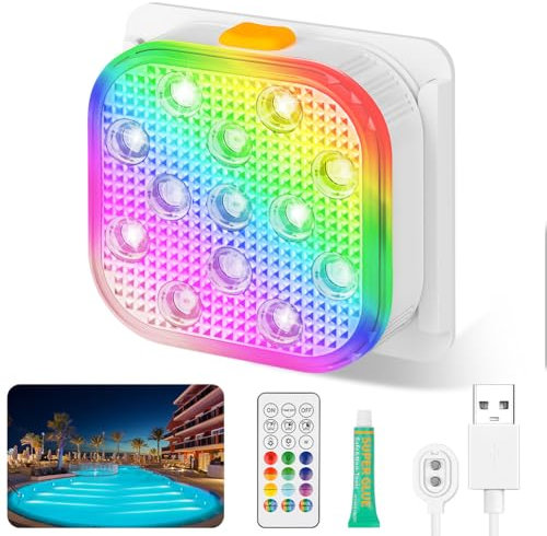 Vicloon Underwater Pool Light, Rechargeable Hot Tub Lights Remote Control, 16 Colors & 6 Dynamic RGB Modes, IP68 Waterproof LED Light for Pool, Vase Base, Spa, Aquarium, Pond, Party Decor