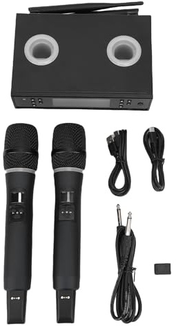 Akozon Système de Microphone sans Fil Double Micro Réchargeable Récepteur sans Distorsion Signal Stable Sound Pur pour Le Mariage du karaoké