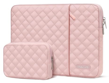 MOSISO Laptop Case 14 inch, 14 inch Laptop Sleeve Compatible with HP Lenovo Dell ASUS, HP Stream, Dell Latitude, Lenovo IdeaPad, Square Quilted Vertical Computer Bag with Pocket&Small Case, Chalk Pink