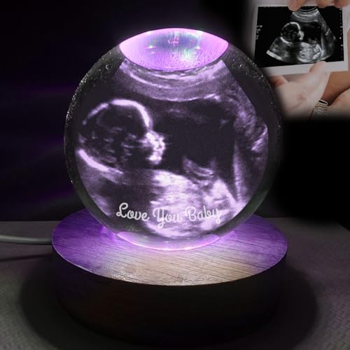 FENGHUO Bola de cristal personalizada con foto grabada - Bola de cristal personalizada con foto de ecografía - Base LED 7 colores - Regalo de cumpleaños