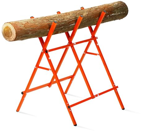 YARDMARIS Cheval de scie à bûches en acier, pliable et réglable (convient aux bûches de 27 cm), cheval de travail avec dents dentelées et rainures en V antidérapantes – Assemblage facile