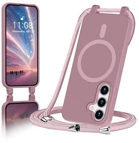 ColasGalys für Handyhülle Samsung A56 Hülle mit Band Magnetisch Kompatibel mit Mag Safe für handykette Samsung Galaxy A56 Hülle TPU Silikon stoßfest Kratzfest Hellrosa