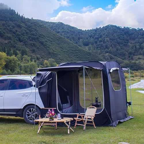 DLLDLGG Dual-Use Hatchback Car Camping Tent, SUV Tailgate Tent with Awning Shade, Includes Rainfly, Storage Bag, & Hardware, Universal Fit for All Vehicles(Black)