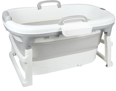 Grand Baignoire Pliable Bébé jusqu'à 18 kg, Douche Bebe XXL avec Accoudoirs, Pieds Antidérapants, Bouchon de Vidange, Capacité 300L (Gris, 99x62x52.9cm)