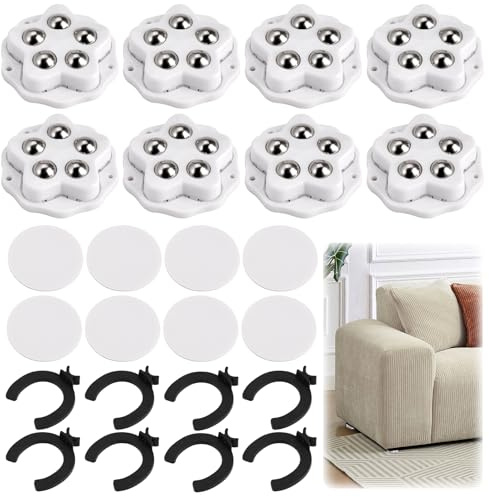 8 Pezzi Rotelle per Spostare Mobili Autoadesive,360 Gradi Girevoli Ruote con 5 Sfere Ciascuna,Portata 150kg Ruote a Sfera Pesanti per Mobili,per Scatola Portaoggetti,Elettrodomestici,Oggetti Leggeri