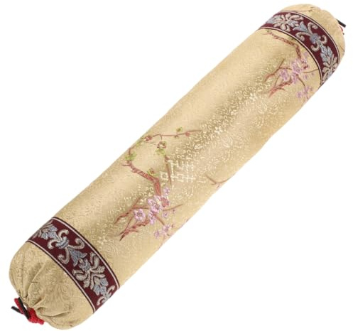 NOLITOY Chinese Buckwheat Neck Pillow, Embroidered Bolster for Cervical Support, Small Round Brocade Cylinder Cushion for Hardwood Furniture, Traditional Oriental Lumbar Pillow (Random Patter