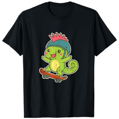 Skate Chameleon Punk Cartoon Casco Maglietta