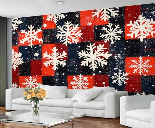 GIVLWF Schneeflocke Tapete & Raumdekor Schwarz Rot Schlafzimmer Tapete Geometrische Tapete Wohnzimmer Nicht Selbstklebend Wandbilder für Wände