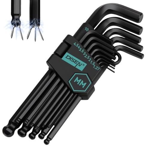 DISEN 13 Pieces Hex Key Allen Wrench Set Metric Size with Ball End, 1.27-10 MM, Long Arm Ball Design, Chrome Vanadium Steel