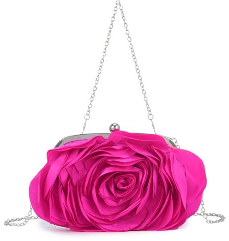 SUKUTU Women Elegant Rose Clutch Bag Floral Satin Handbag Floral Evening Shoulder Purse Wedding Party