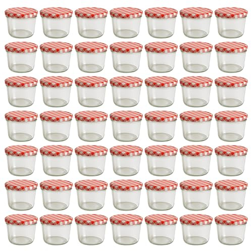 hocz 50x Marmeladengläser 230 ml | mit Deckel Rot Kariert TO 82 | Einmachgläser mit Schraubdeckel zum befüllen | Sturzgläser für Marmelade Schraubgläser | leere Gläser Set | 50 Stück