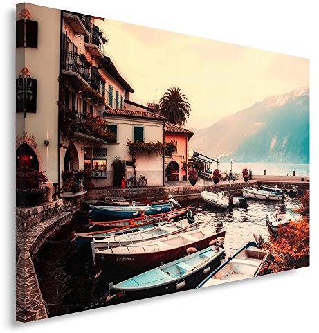 Feeby Bilder Gardasee Italien XXL 120x80 cm 1 Teilig Wohnzimmer Schlafzimmer Büro Flur Küche Wandbilder Leinwandbilder Modern Bild auf Leinwand Wanddekoration Kunstdruck Design See Natur Braun