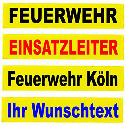 Reflexschild Rückenschild Zitronengelb leuchtgelb reflektierend mit Wunschtext individuell wie RETTUNGSDIENST FEUERWEHR NOTARZT in 15x5cm, 13x2,5cm, 30x5cm 38x8cm, 40x8cm, 42x8cm, 38x16cm (28x8cm)