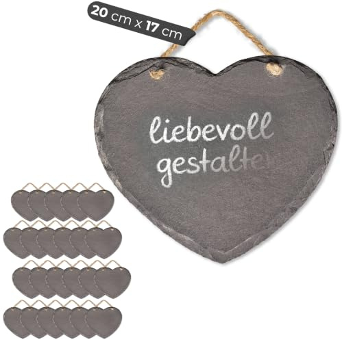 Schieferherz zum Aufhängen mit Juteband Schiefertafel Dekoration Wandeko (24, 17 cm Herz)