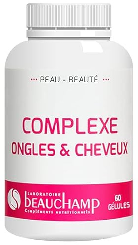 Laboratoire Beauchamp - Complément alimentaire COMPLEXE ONGLES & CHEVEUX - 60 gélules - Ortie, Prêle, MSM, zinc, vit B5, B6, B8 - Beauté et vitalité des ongles et des cheveux - Développé en France