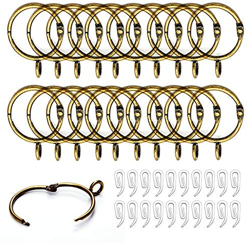 Gardinenringe und Haken, 20 Stück, 32 mm Innendurchmesser, lose Blätter-Ring – einfach zu öffnen/schließen, für Ringe Vorhänge und Stangen (Silber) messing