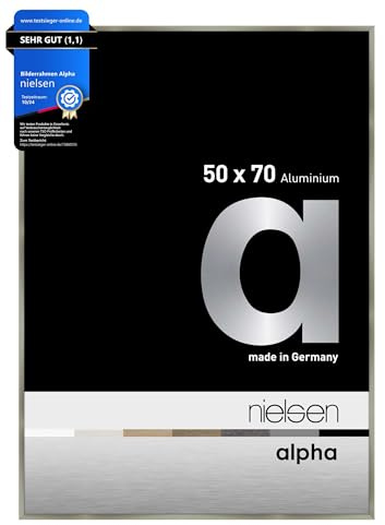 nielsen Aluminium Bilderrahmen Alpha, 50 x 70 cm, Grau | Aluminium Posterrahmen im Hoch- & Querformat zum Aufhängen Grau gebürstet Echtglas