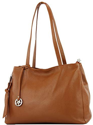 modamoda de T205 Damen Leder Schultertasche Shopper Henkeltasche, handmade in Italy
