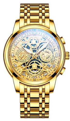 NEKTOM Mens Watches with Gold Stainless Steel and Metal Casual Waterproof Chronograph Quartz Watch Sports Watches for Man