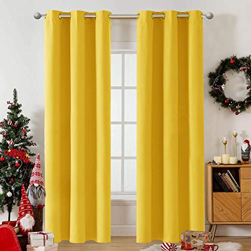 Muutos Gardinen Blickdichte, Ösenschals, Blickdicht Geräuschreduzierung Einfach Anzubringen für Wohnzimmer Schlafzimmer Tür, H 265 x B 140cm, Gelb