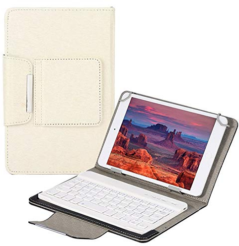 QYiD Funda con Teclado Universal para 7-8 Pulgadas Tablet, Carcasa Delgada con Teclado Bluetooth para 7-8 Pulgadas Tablet (Samsung Tab, iPad Mini, Fire 7-8,Lenovo Tab E7 7,MediaPad M5 Lite 8), Blanco