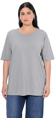 Ulla Popken T-Shirt Basique, Col Rond Femme T-Shirt, Hellgrau Mélange, 48-50