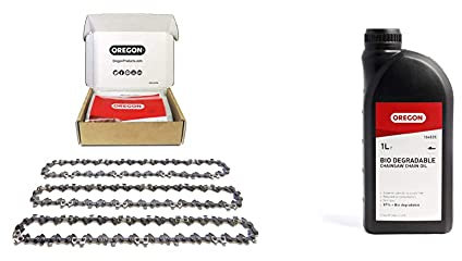 Oregon 3-Pack Chainsaw Chain for 16-Inch (40 cm) Bar -56 Drive Links – low-kickback chain fits Einhell, McCulloch, Black & Decker and more & 104935 Bio (Arborol) Chainsaw Chain and Guide Bar Oil