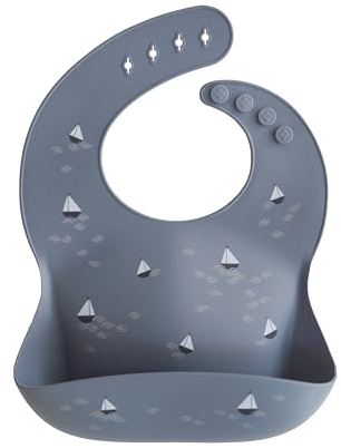 mushie Bavoir Bébé en Silicone | Bavoirs Imperméables Réglables | Bavoirs Faciles à Essuyer | 4 Tailles Réglables Avec Poches Avant Profondes | 100% Sans BPA et Phtalate | Boat