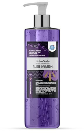 Palm Safe Alien Invasion 500ml Anti Bacterial Premium Hand Sanitiser Pump Bottle Quick Drying Non Sticky Extra Moisturising Kills 99.9% of Viruses and Bacteria