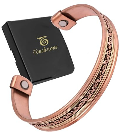 Touchstone Bracelet en cuivre magnétique de forgé à la main avec des chaînes solides et de haute qualité de style tibétain. Bracelet en cuivre pur à l'élégance minimaliste en deux tons.