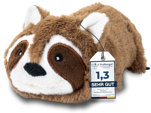 PetTec® Interaktives Katzenspielzeug Elektrisch zur Selbstbeschäftigung - Beweglicher Waschbär mit Katzenminze - Interactive Cat Toy - Automatisches Katzenspielzeug - Katzen Spielsachen Spielzeug