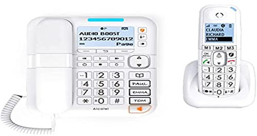 ALCATEL XL785 Combo - DECT - Téléphone Fixe Filaire + Combiné sans Fil - Larges Touches - Répondeur - Audio-Boost - Sonneries Fortes - Compatible Aides Auditives - Blocage des Appels- Blanc