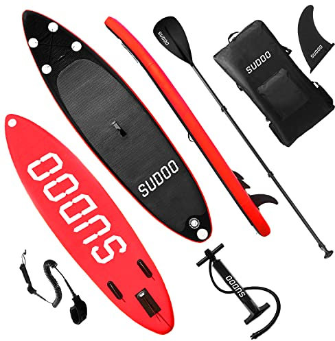 Triclicks Aufblasbares Stand Up Paddle Board SUP Board Set Stand Up Paddling Board Surfboard mit Komplettes Zubehör Paddel, Handpumpe mit Druckmesser, Leine, Finner, Rucksack, 300 x 76 x 15cm (06R)