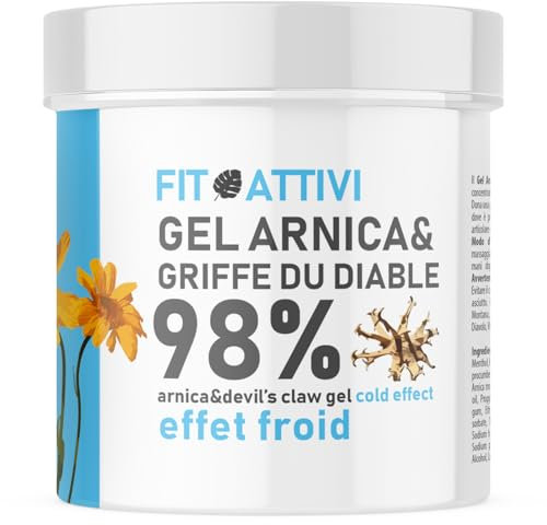 Gel Forte à l'Arnica 98% effet froid 550 ml avec Griffe du Diable, Vitamine E et Camphre, Gel de massage idéal pour les douleurs articulaires, 100% BIO Ingrédients Made in Italy - FITOATTIVI