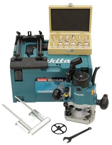 Makita RP1111CJFA - Fresadora (1100 W, incluye D-53556, 12 piezas en MAKPAC, color azul)