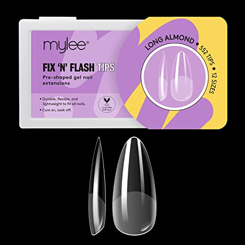 Mylee Fix N Flash Capsules en Gel Souple 552pcs, Extensions Ongles Nail Art | Capsules Américaines, Souples et Résistantes, 12 Tailles Différentes, Conviennent à Tous les Ongles (Amande Long)