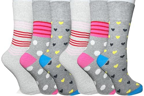 Calcetines para Mujer - 6 Pares de Algodón No Elásticos con Agarre Suave para Pies Hinchados, Diabéticos, Talla 4-7