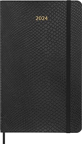 Moleskine Agenda Precious and Ethical Settimanale 12 Mesi 2024 con Confezione, Agenda 2024, Copertina Morbida Vegana Effetto Pitone e Chiusura Elastica, Formato Large 13x21, Colore Nero