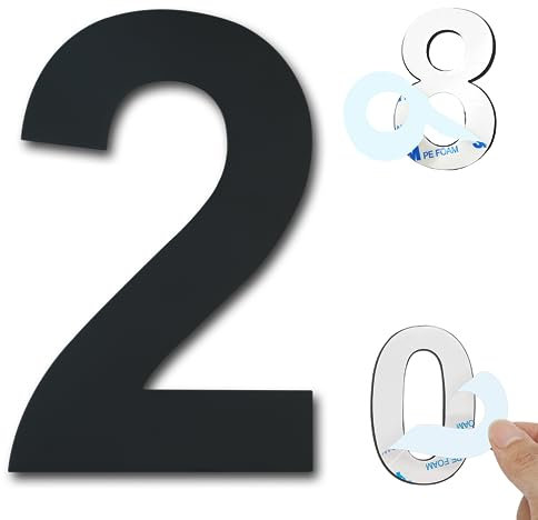 Ywonoby Número de casa - 3 pulgadas de metal autoadhesivo de acero inoxidable etiqueta de número de casa para el buzón de la casa Apartamento Hotel Patio - Negro (2)