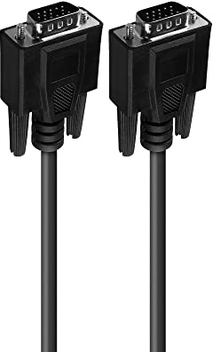 APM Câble VGA 5m Mâle/Mâle avec Connecteurs à Vis, 15 Broches, Noyaux Ferrites, Plaqué Nickel, Compatible Moniteur LCD/LED Haute Résolution, PC vers Écran VGA, Noir 510016