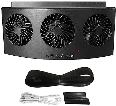 Riloer USB Car Fan, Portable Auto Cooling Cooler Mini Car Summer Air Fan, Universal Car Exhaust Fan With Three Air Outlet, Black Ventilation Fan