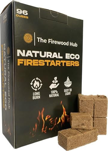 96 Eco Friendly Natural Wood Firelighters - Sustainable Wood-Fibre Fire starters, Perfect for Log Burners, Pizza Ovens, and BBQs. The Perfect Fire Lighter For Any Occasion (96)