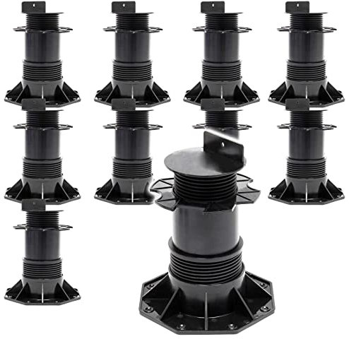 XPOtool Lot de 10x Plots de terrasse – Charge 2700 kg – Hauteur réglable 140-210 mm – en PP – Pieds de Support pour Lames Dalles Lambourdes