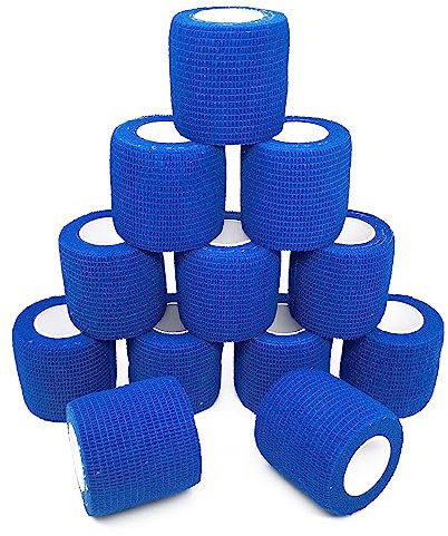 12 Rotoli Benda Elastica Autoadesiva 5cm x4.5m Nastro Garza Autoadesiva Benda Coesiva Medicazione per Fasciatura Bende Fissaggio per Ginocchia, Polso e Caviglia Blu
