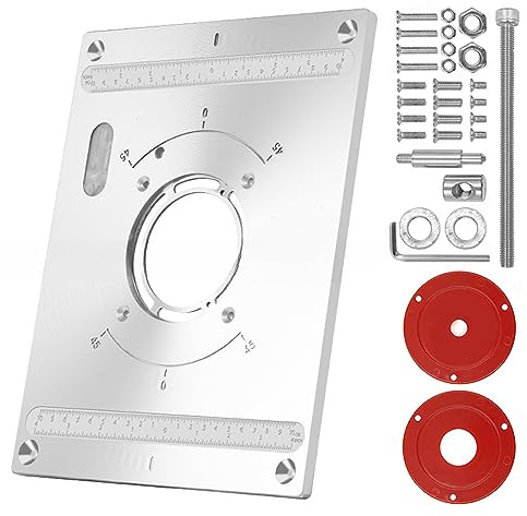 Piastra in alluminio per la lavorazione del legno, piastra di inserimento per banco fresatrice in alluminio, piastra di montaggio con 2 anelli e viti