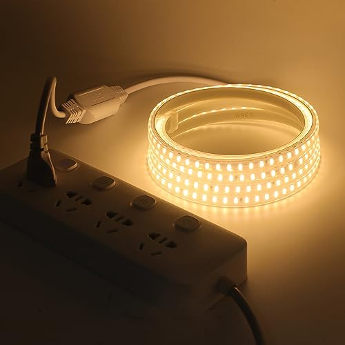 XUNATA Warmweiß LED Strip Streifen, 230V 2835 SMD 120leds/m IP65 Wasserdicht, Kein Bleidraht, Flexibles LED Leiste Lichtband Strip für Heim DIY Festival Dekoration (2M)