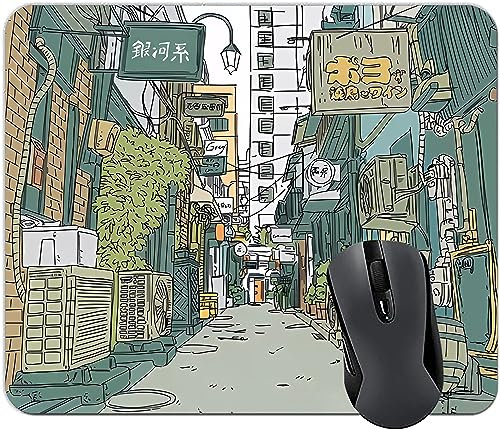 TNFMP Mouse pad, Cute Anime Japanese Street Soft Light Green Mouse Pads, Square Waterproof Gaming Mousepad for Desktop Computer Laptop, Ladies Office Decoration pad, Home Office Accessories