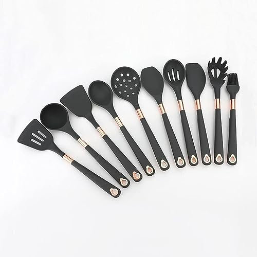 CANLOT Juego de Utensilios de Cocina de Silicona chapados en Oro Rosa de Estilo Minimalista, Orificio for Colgar Simple, Herramientas de Cocina fáciles de almacenar